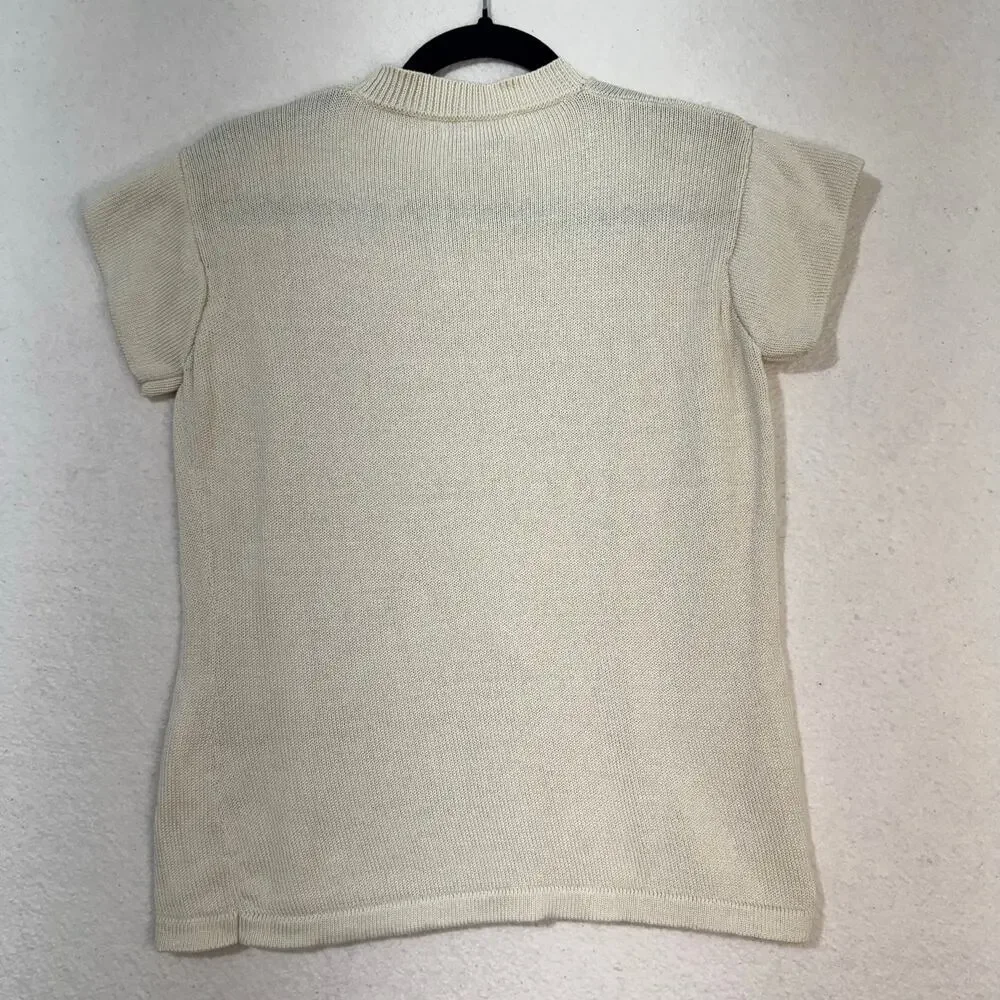 Calvin Klein VTG Knit Mercerized Cotton Ivory Cream Sweater Blouse Size Medium - Picture 5 of 6